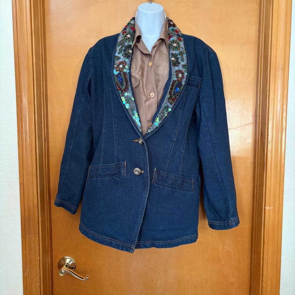 IB Diffusion 1991 Beaded Blazer - Denim Evening Jacket - Size 8 - Avant-Garde Vi